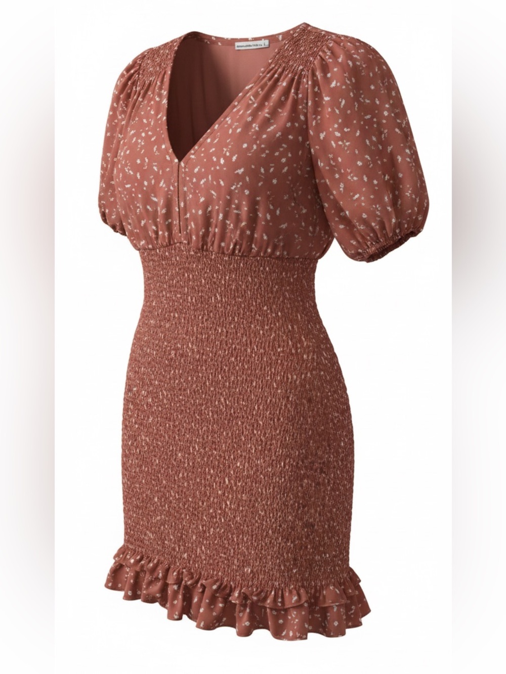 Abercrombie & Fitch Terracotta Floral Smocked Ruffle Mini Dress